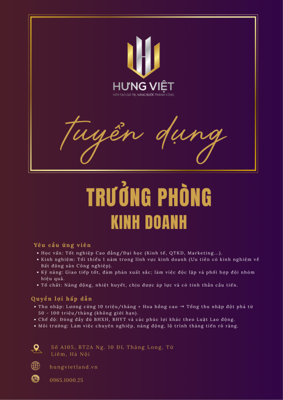 Trưởng phòng kinh doanh Hưng Việt Land