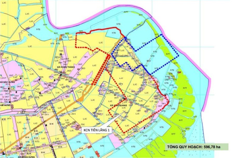 Vị trí ranh giới thực hiện dự án KCN Tiên Lãng 1 Hải Phòng