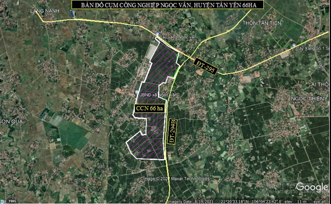 Vị trí dự án cụm công nghiệp Ngọc Vân Bắc Ninh trên map