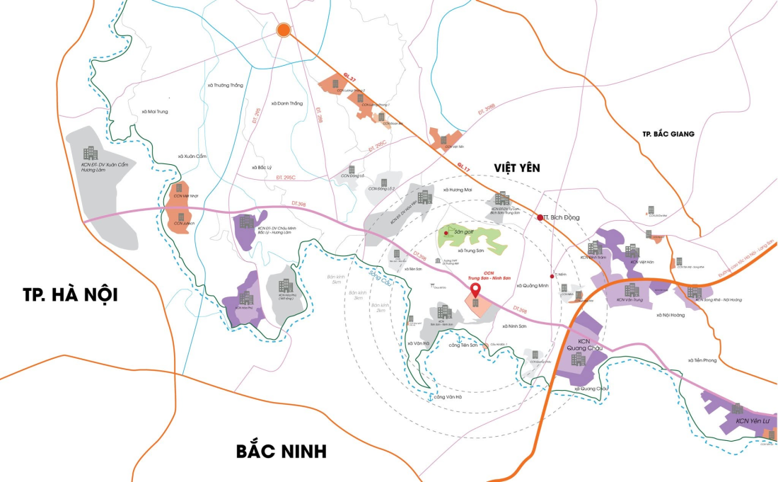 Vị trí kết nối dự án Cụm công nghiệp Trung Sơn - Ninh Sơn tại Bắc Ninh